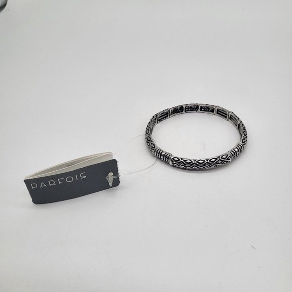 Parfois Zinc Stretch Bracelet Black Silver Tone Geometric Diamond Shape - Picture 2 of 11